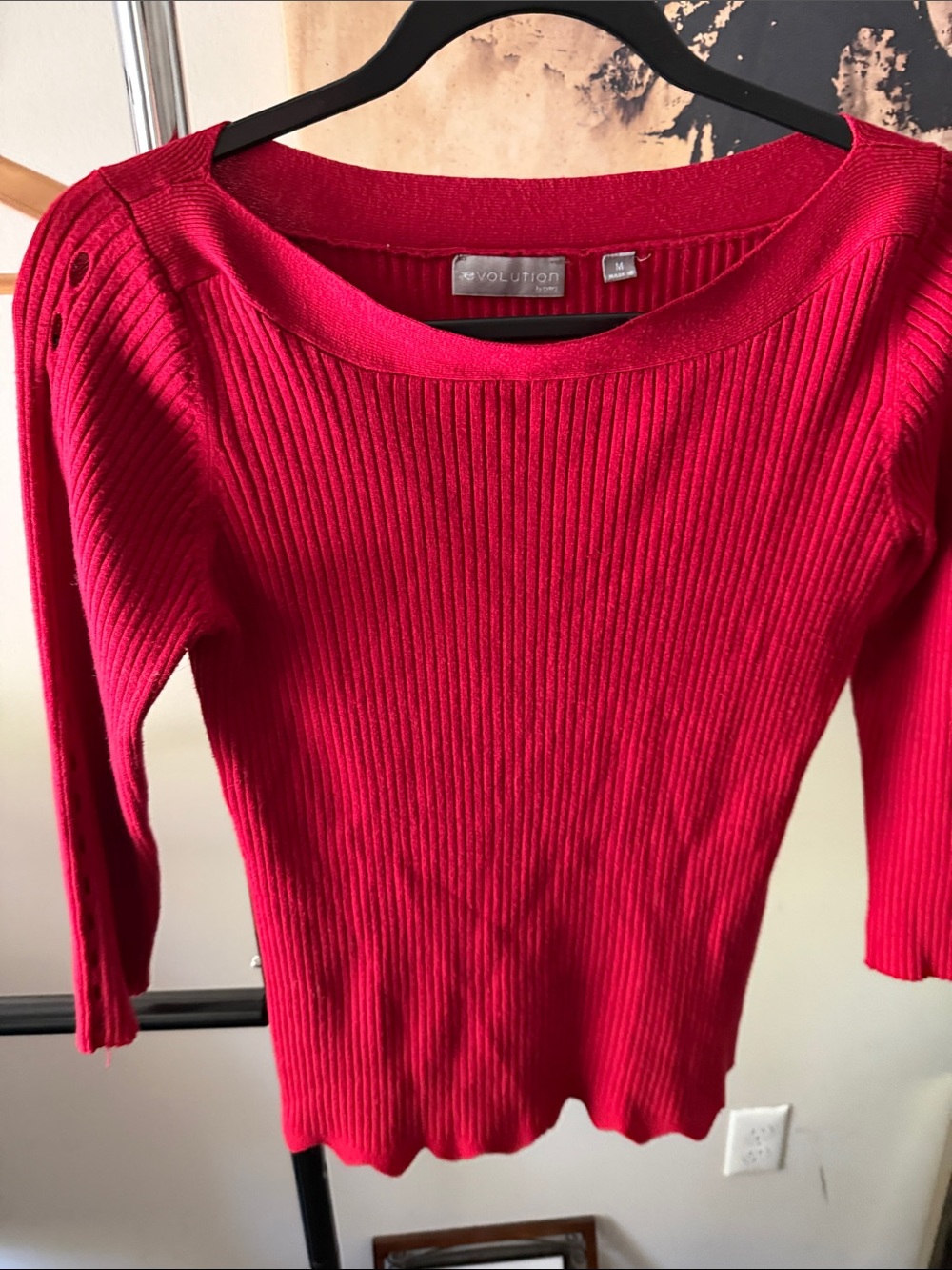 Revolution Bright Red Ribbed Boatneck Sweater With sleeve cut out detail